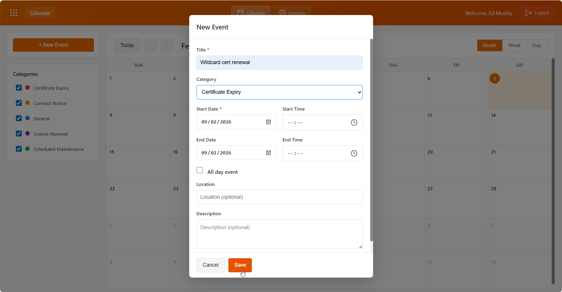 Calendar module screenshot 2