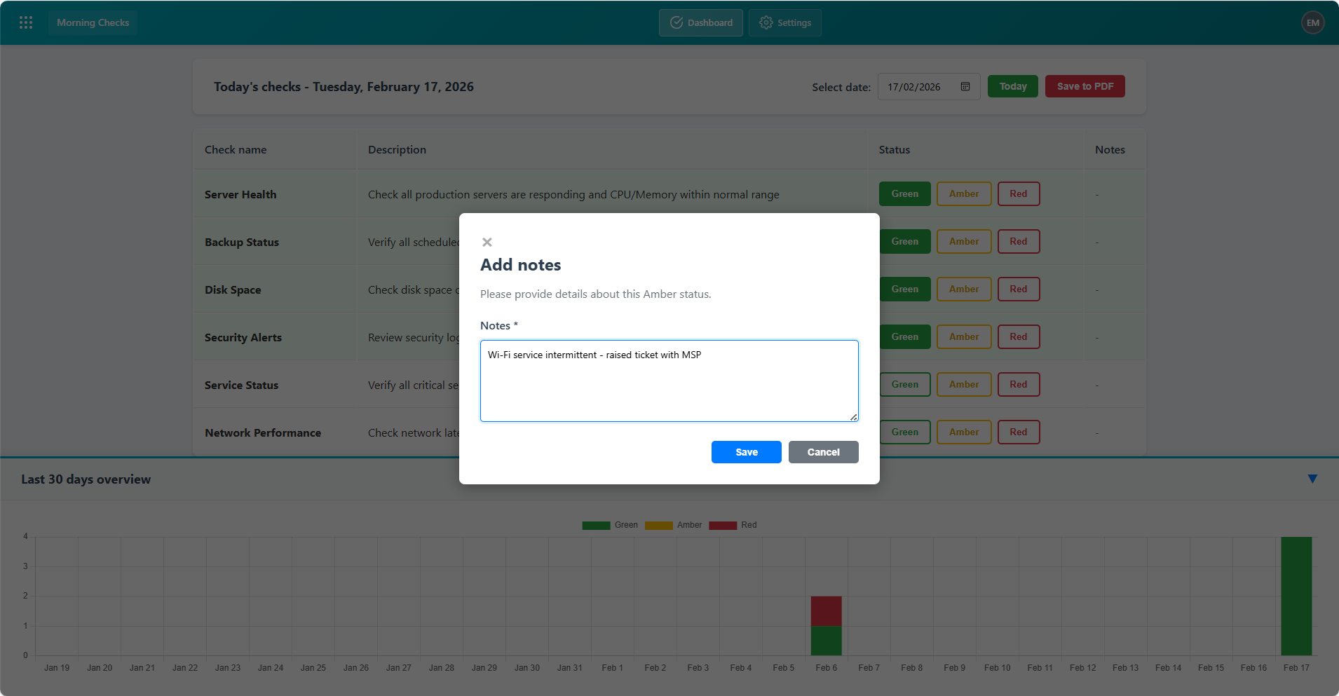 Morning Checks module screenshot 2