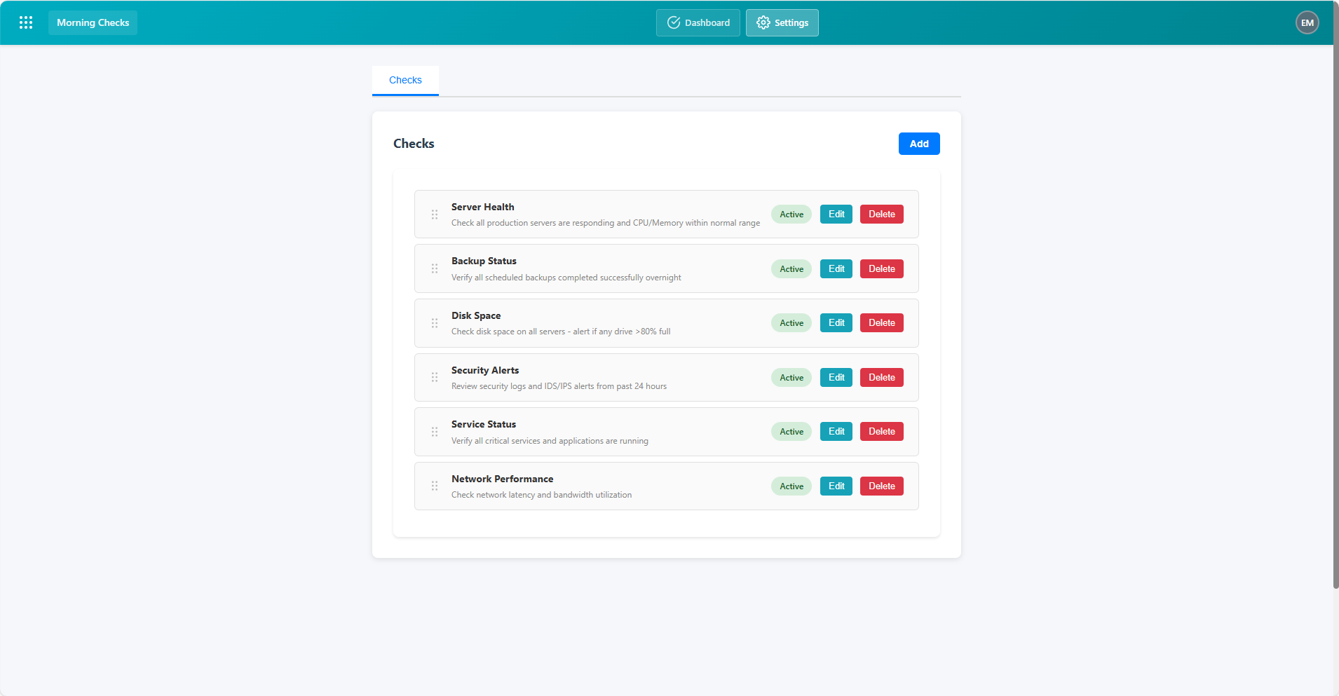 Morning Checks module screenshot 3