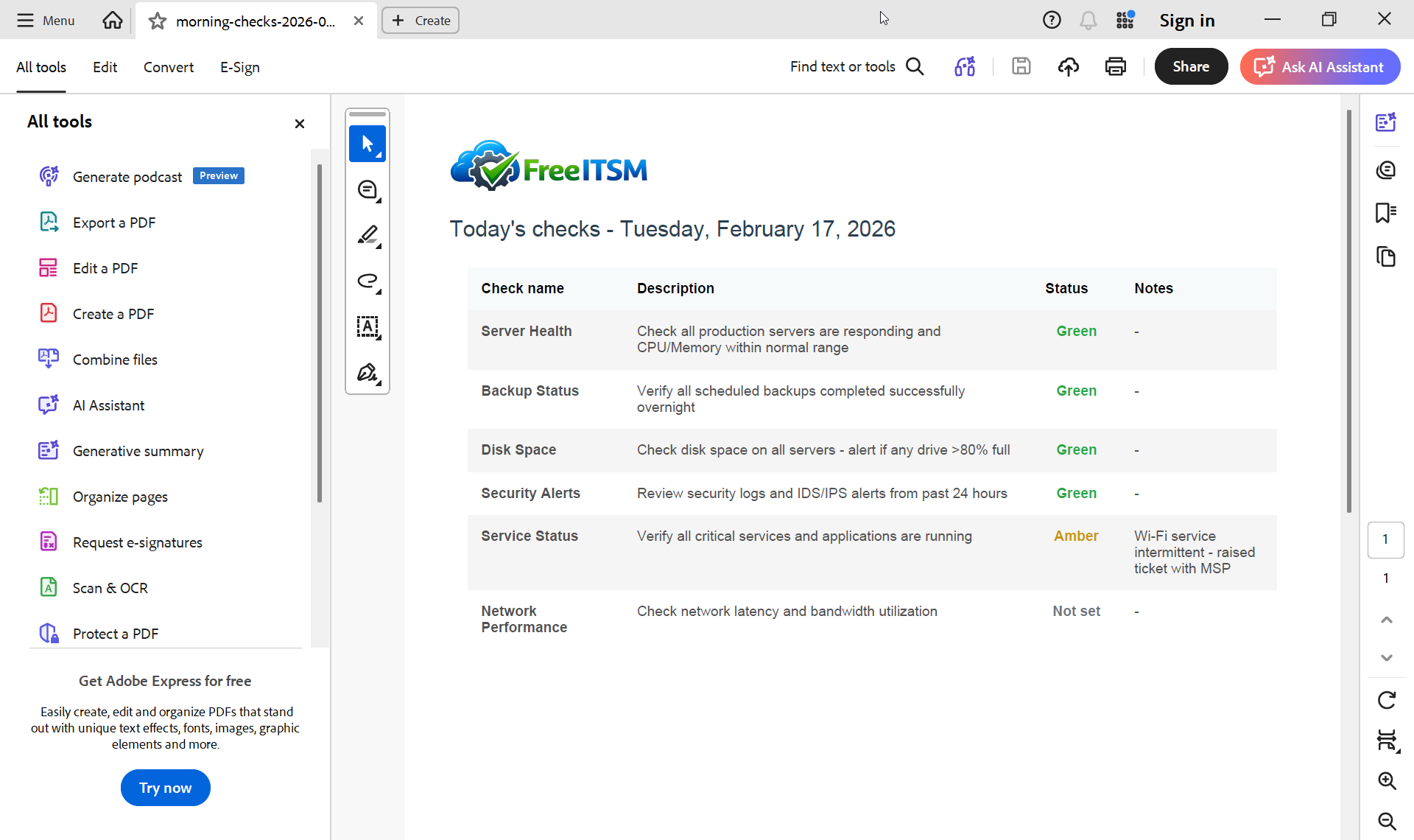 Morning Checks module screenshot 4