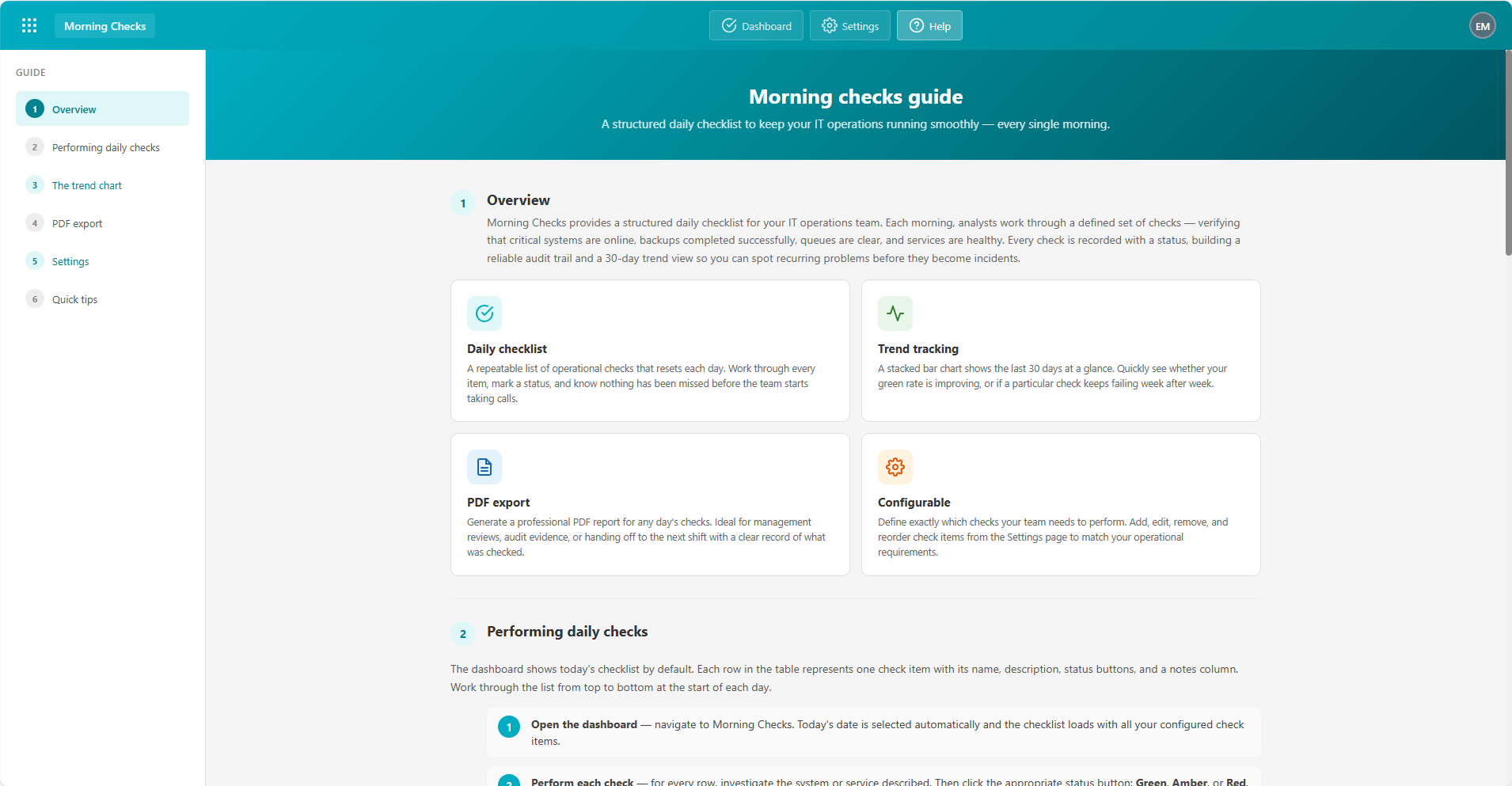 Morning Checks module screenshot 5