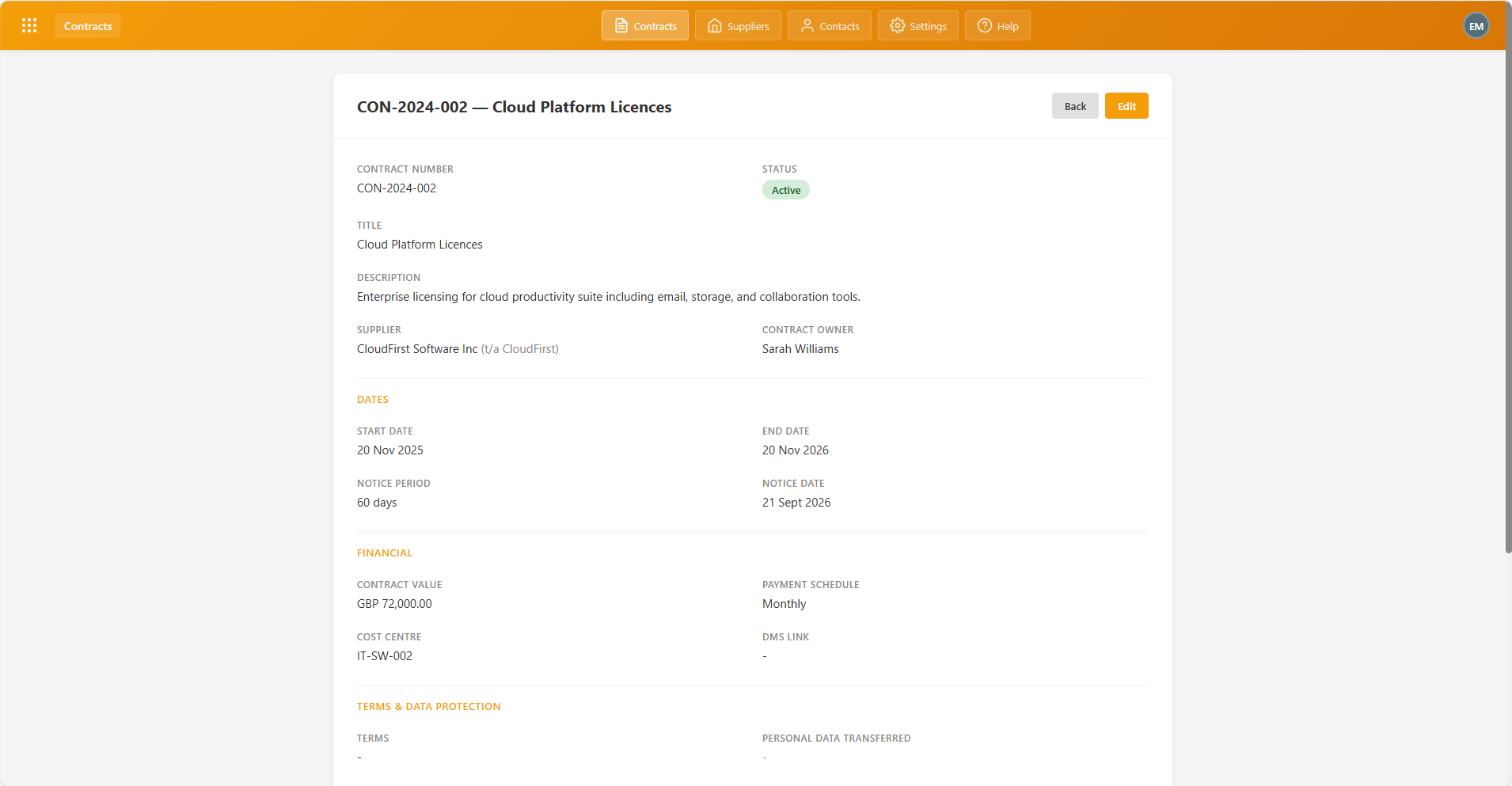 Contracts module screenshot 2