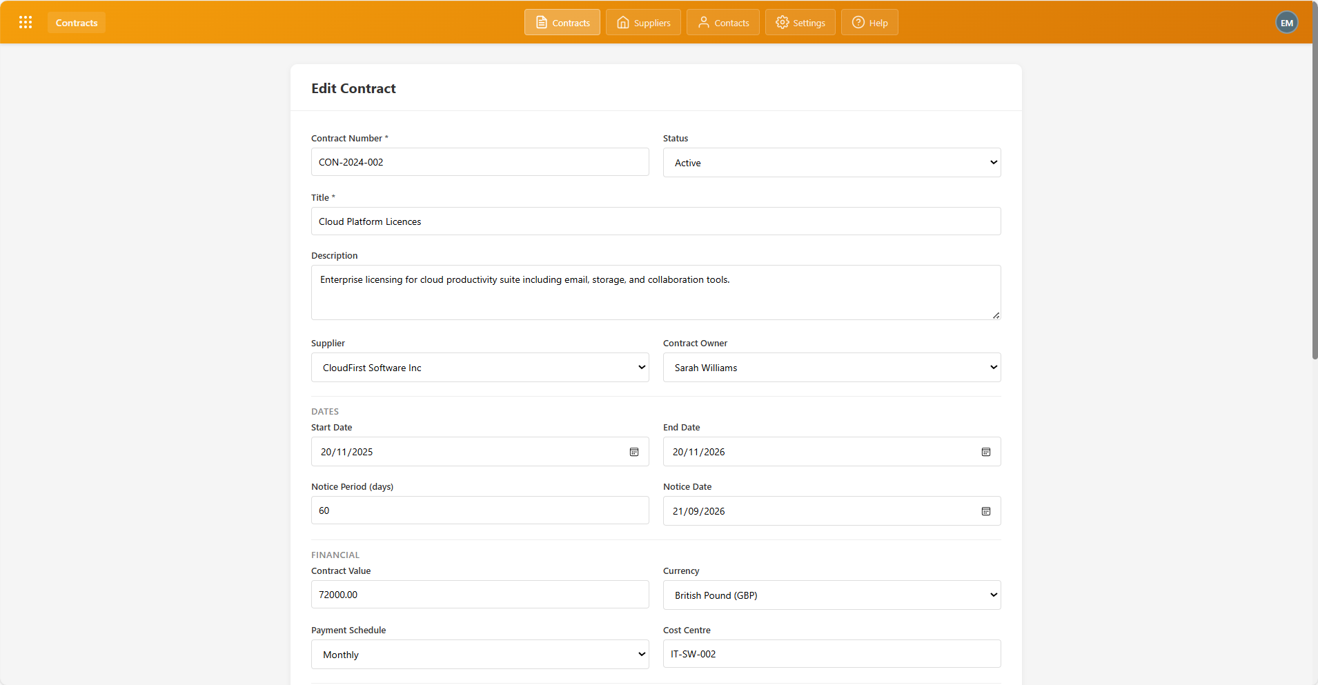 Contracts module screenshot 3