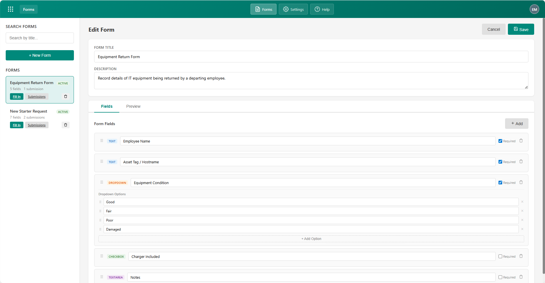 Forms module screenshot 2