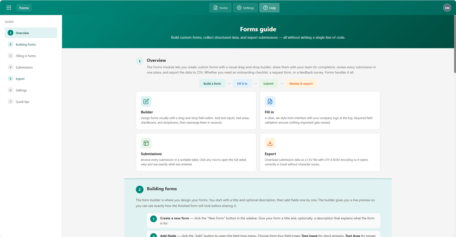 Forms module screenshot 4