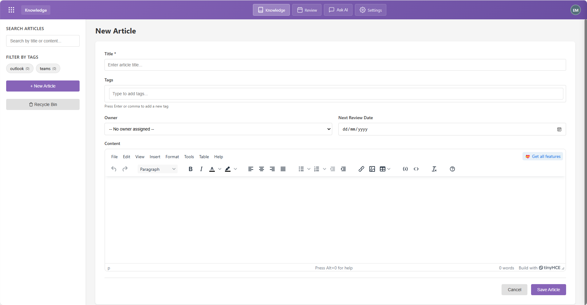 Knowledge module screenshot 2
