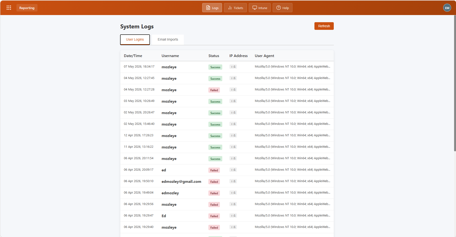 Reporting module screenshot 1