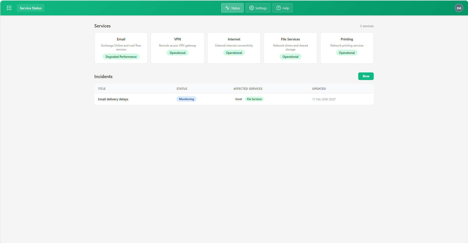 Service Status module screenshot 1
