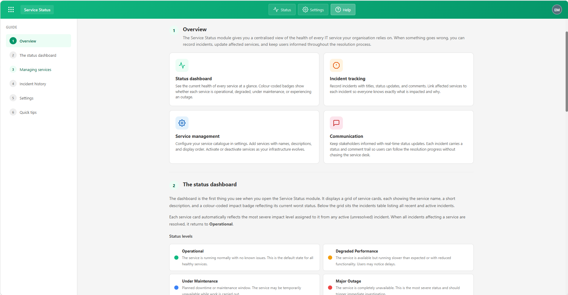 Service Status module screenshot 3