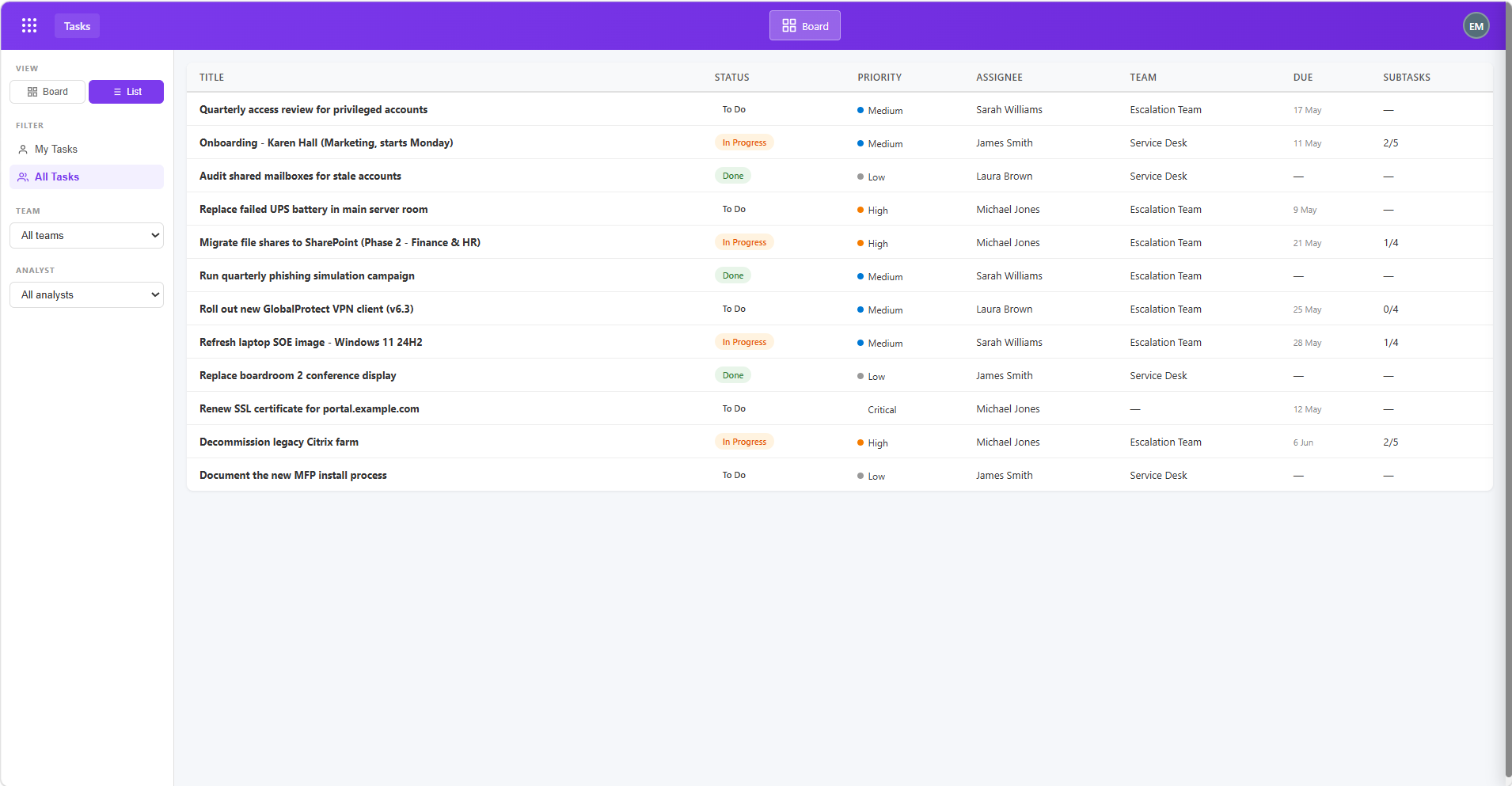 Tasks module screenshot 1