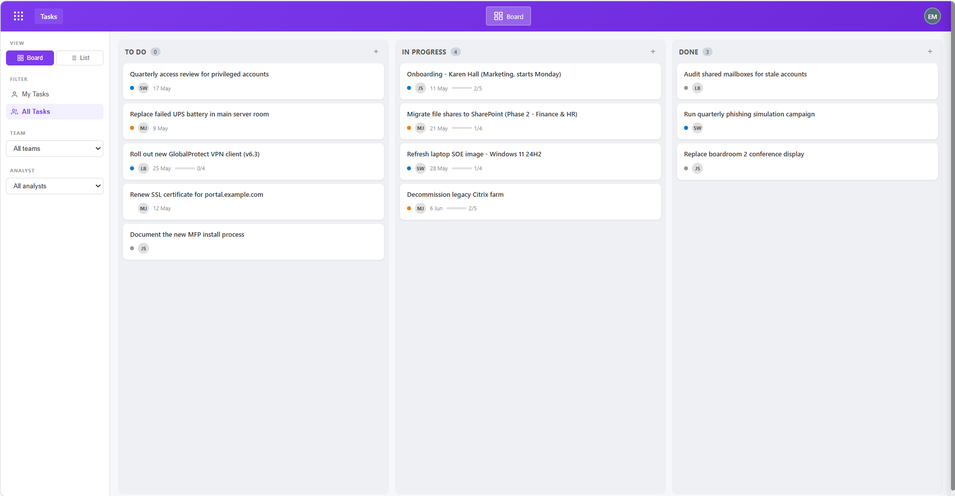 Tasks module screenshot 2