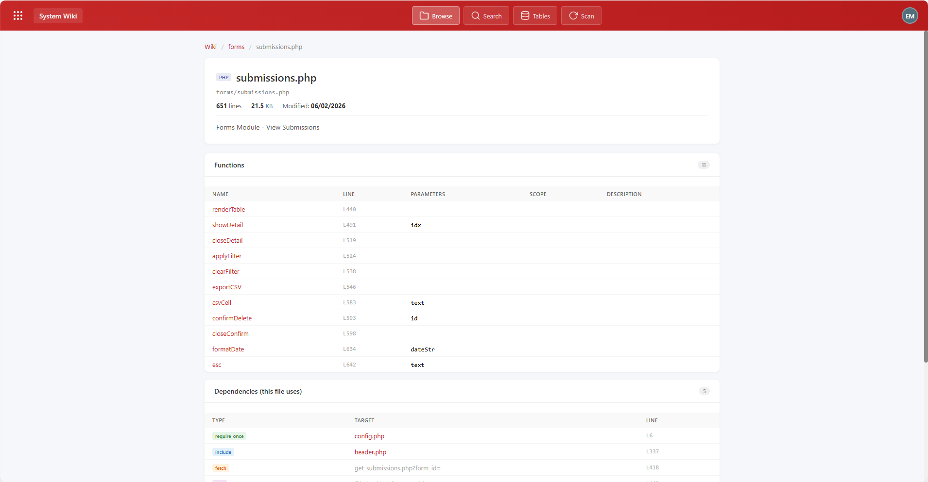 System Wiki module screenshot 2